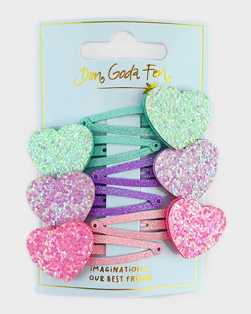HAIR CLIP GLITTER HEART 6pcs