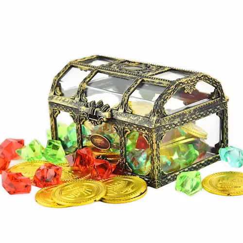 TREASURE CHEST w COINS AND DIAMONDS