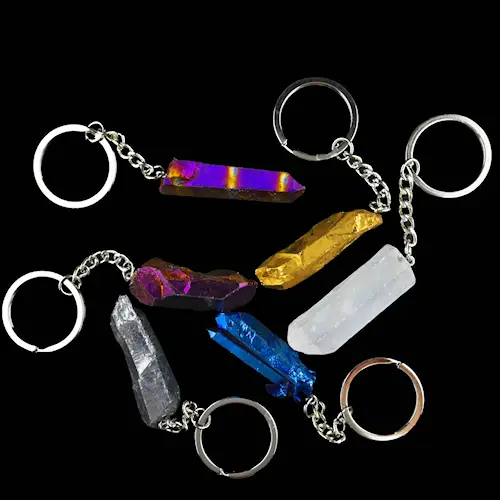 KEYRING QUARTZ TUMBLED STONE PAINTED