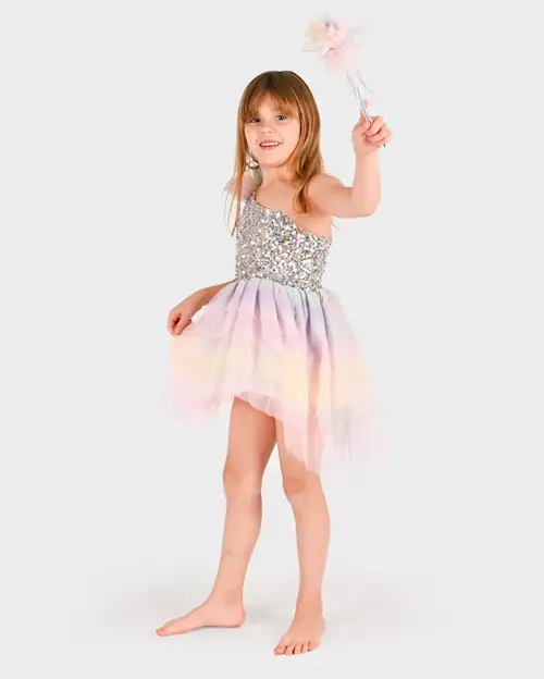 DRESS RAINBOW FAIRY w WAND