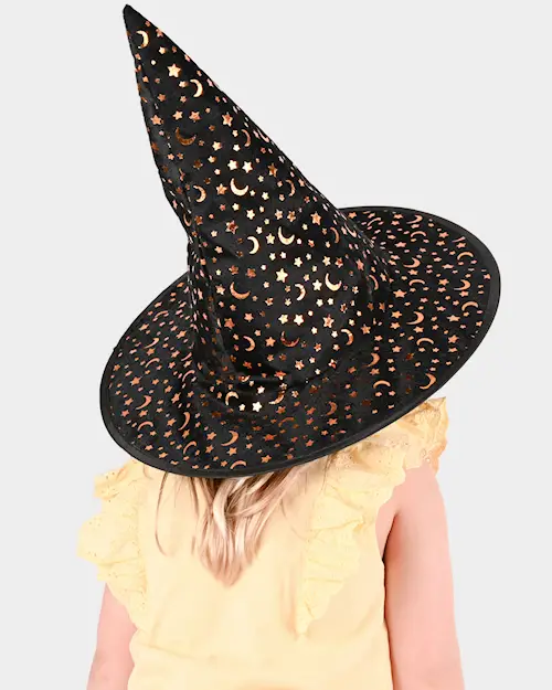WITCH HAT BLACK STARS AND MOONS GOLDS