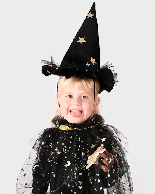 WITCH HAT VELVET BLACK GOLD STARS