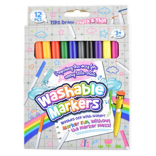 MARKERS WASHABLE 12 COLOURS