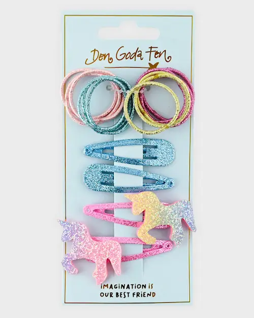HAIR CLIPS UNICORN WITH TIES 16PCS SET