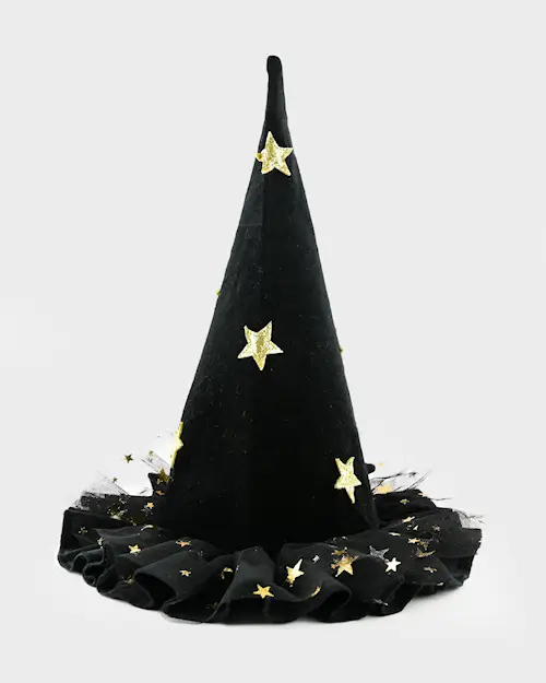 WITCH HAT VELVET BLACK GOLD STARS