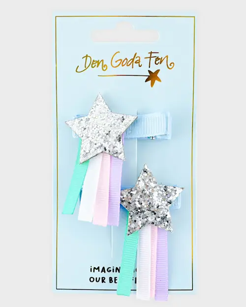 HAIR CLIPS SILVER STAR W TASSELS 2PCS SET