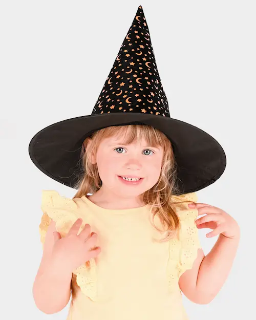 WITCH HAT BLACK STARS AND MOONS GOLDS