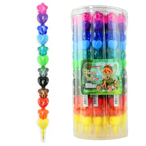 STACKING CRAYONS FLOWER & HEART 12 COLOURS FAIRY TALE